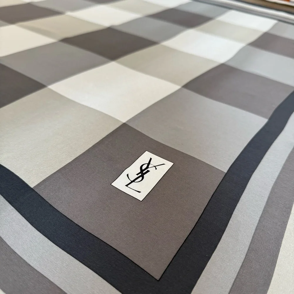 YSL Checkered Lightweight Silk Scarf - Picture 2 of 9